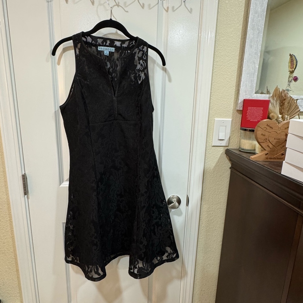 Prosecco Elegant Black Lace Mini Dress